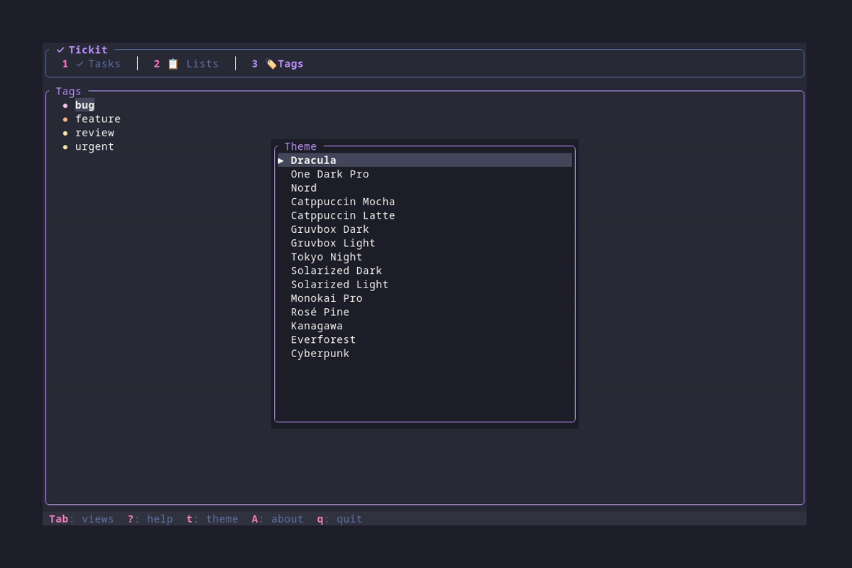 Theme picker showing available themes